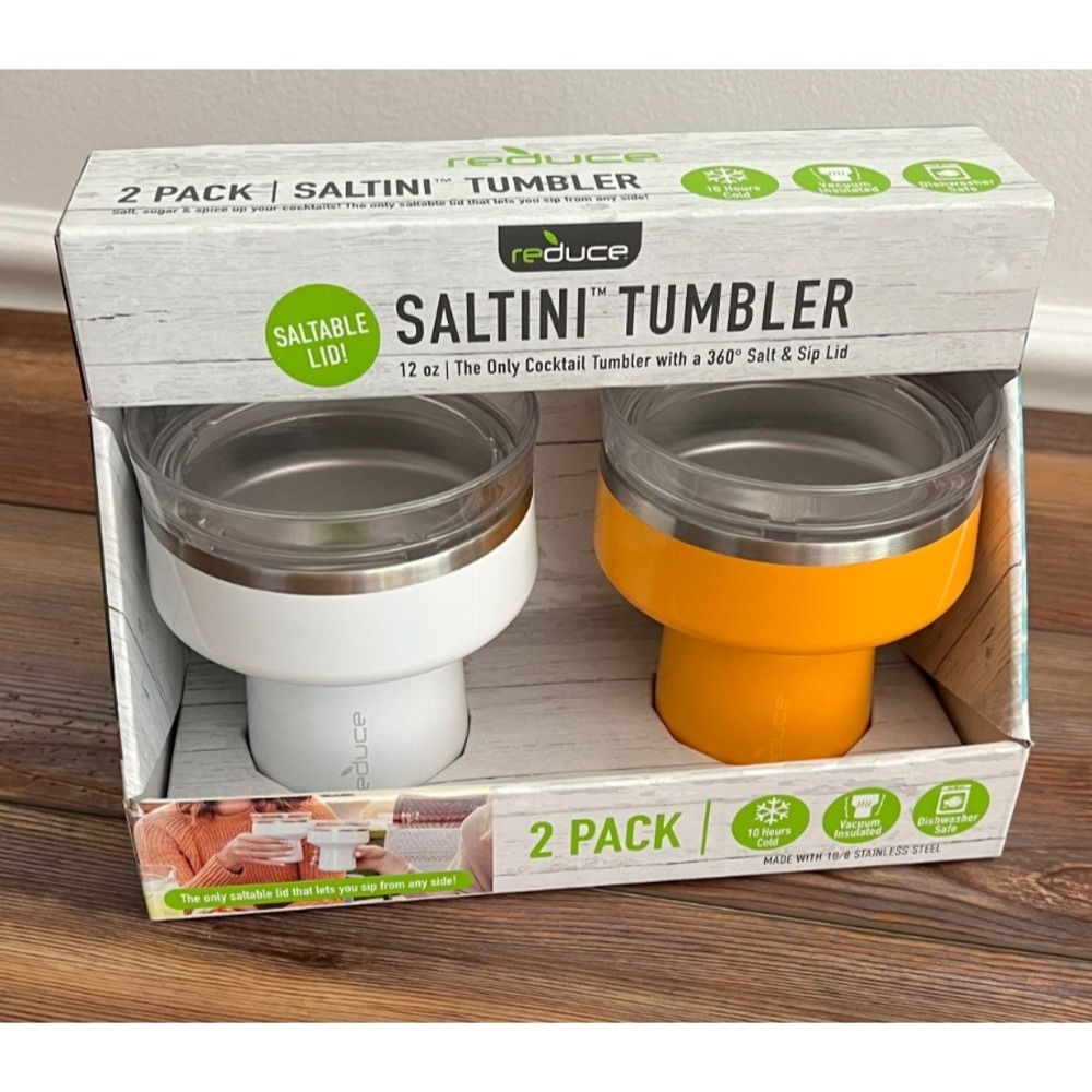 Reduce Saltini Tumbler 2 Pack Orange White 12oz Cocktail Margarita Cups New
